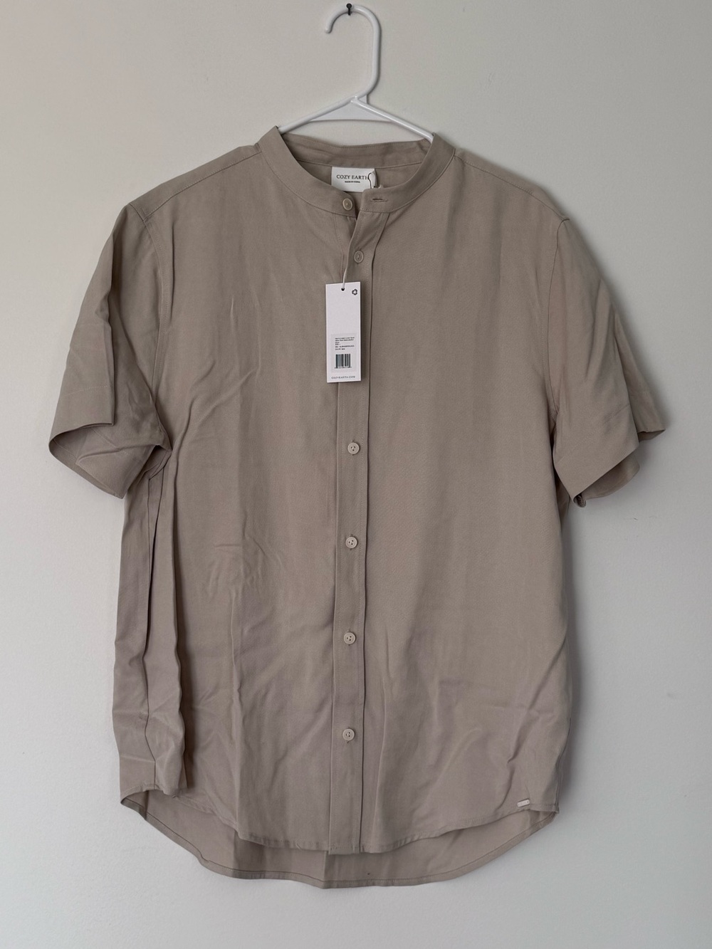 NWT Cozy Earth Linen Blend Mock Neck Button Down Shirt Large